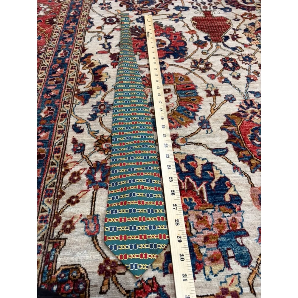 Paolo Gucci Vintage Silk Tie Italy Chain Print Green Red Gold Hand Finished